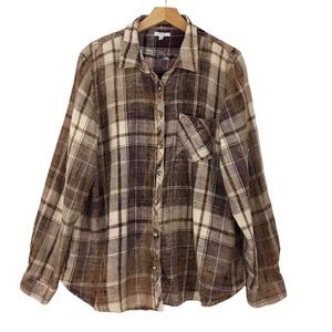 Maurices Dye Distressed Button Up Cotton Flannel Brown Gorpcore Granolacore XXL